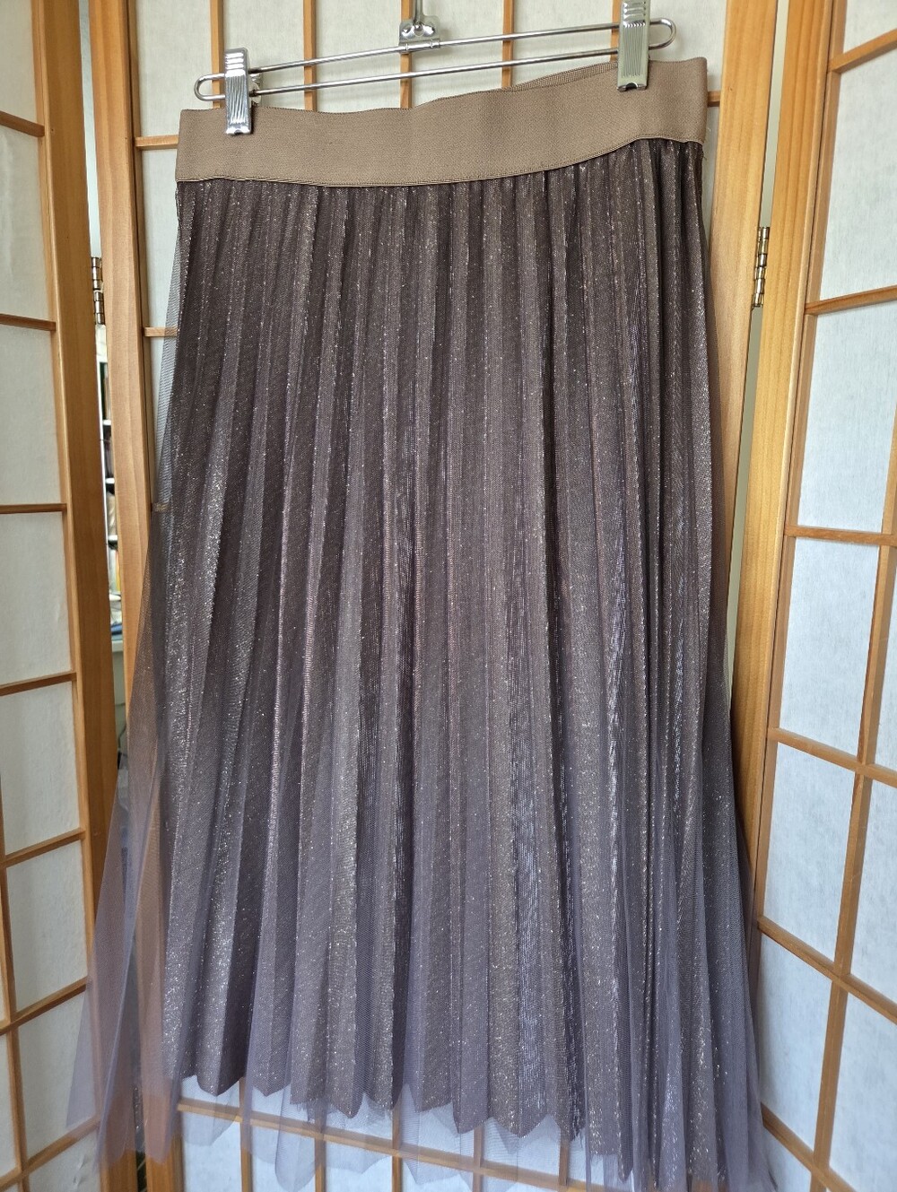 NWT WOMENS METROWEAR PLEATED METALLIC TULLE LINED MIDI PULL ON SKIRT SIZE SMALL